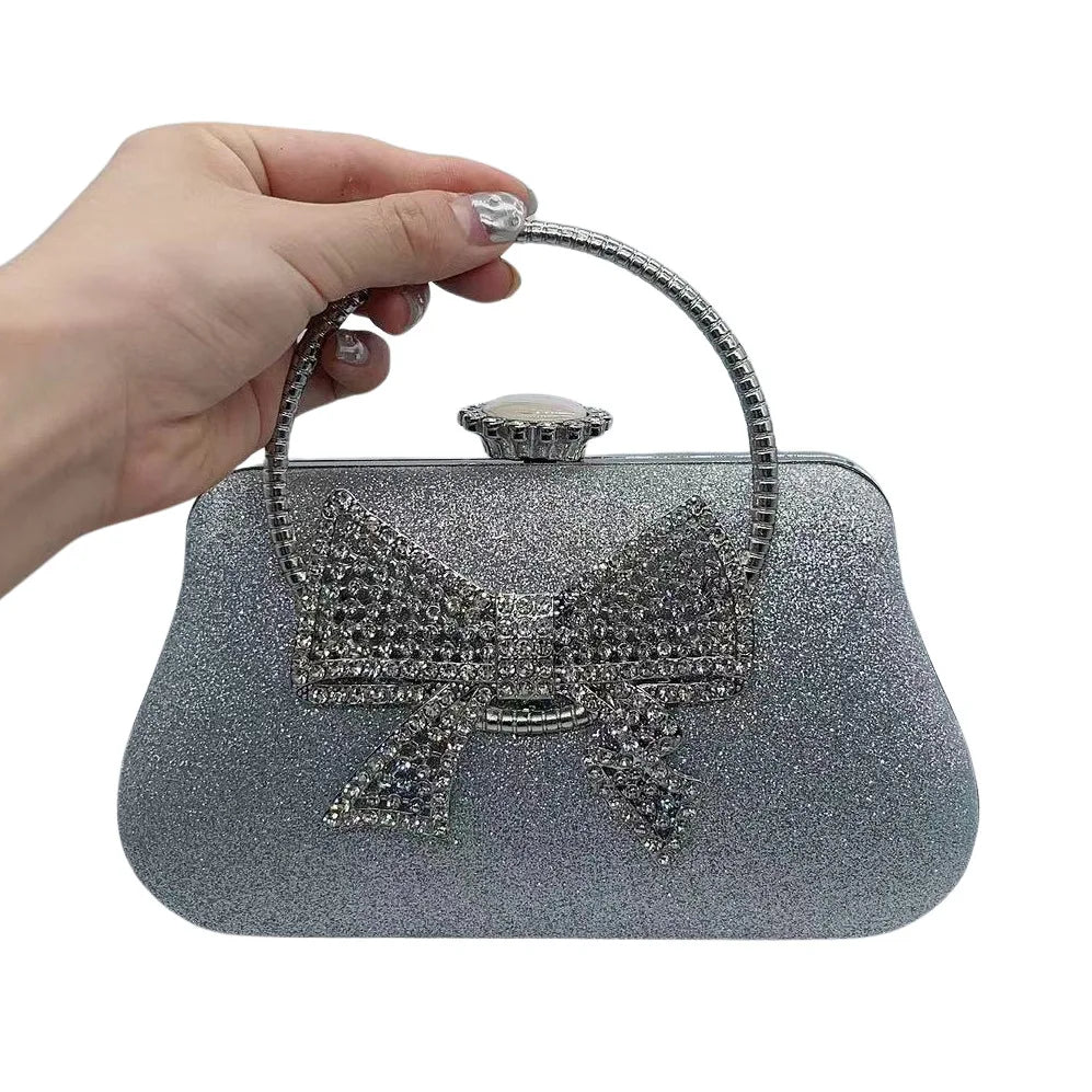 Women's Metallic Hasp Closure Rhinestone Pattern Trendy Handbag