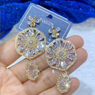 Women's Copper Cubic Zirconia Round Classic Drop Wedding Earrings