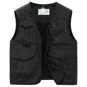 Men's Polyester V-Neck Sleeveless Zipper Closure Solid Jacket