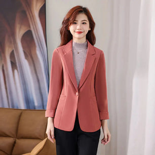 Women's Polyester Notched Collar Long Sleeve Single Button Blazer