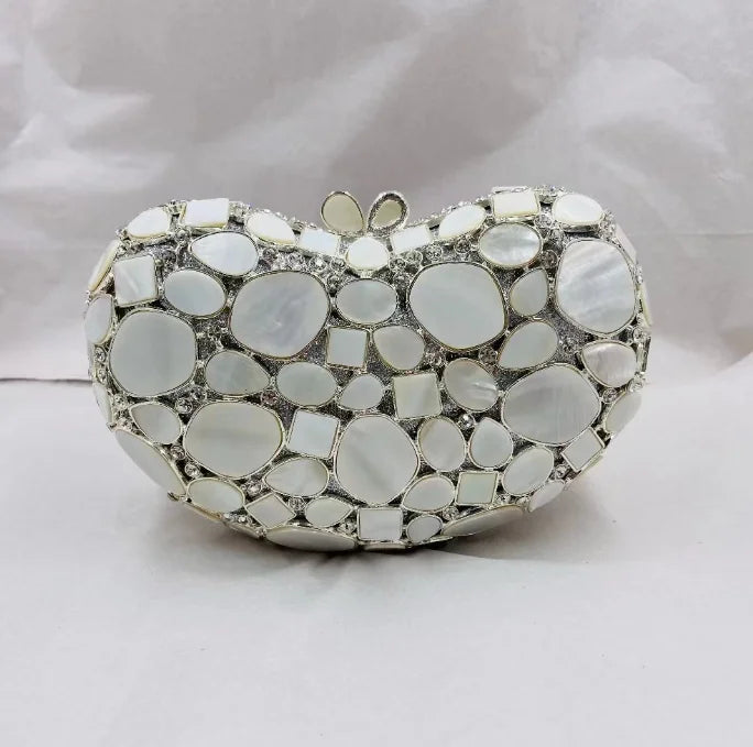 Women's Metallic Hasp Closure Pearl Pattern Trendy Wedding Clutch