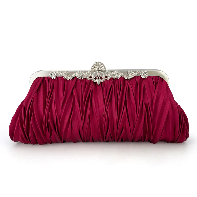 Women's Satin Hasp Closure Rhinestone Trendy Wedding Clutch