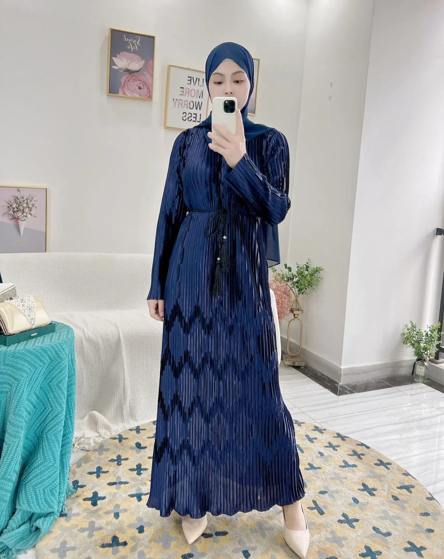 Women's Arabian Polyester Full Sleeve Patchwork Casual Dress