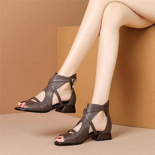 Women's PU Peep Toe Zip Closure Solid Pattern Casual Sandals