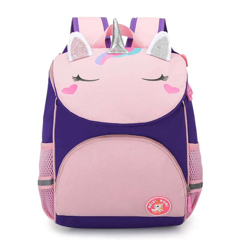 Kid's Nylon Zipper Closure Unicorn Pattern Trendy School Backpack