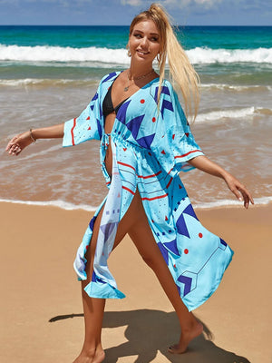 Women's Polyester Long Sleeves Printed Kaftan Beach Cover Up