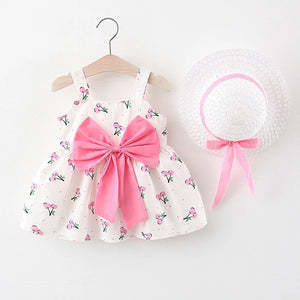 Kid's Square-Neck Cotton Sleeveless Floral Pattern Princess Dress