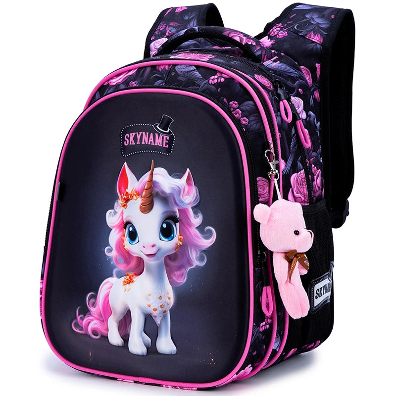 Kid's Girl Nylon Zipper Closure Cartoon Pattern School Backpack