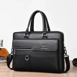 Men's PU Leather Zipper Closure Solid Pattern Elegant Shoulder Bag