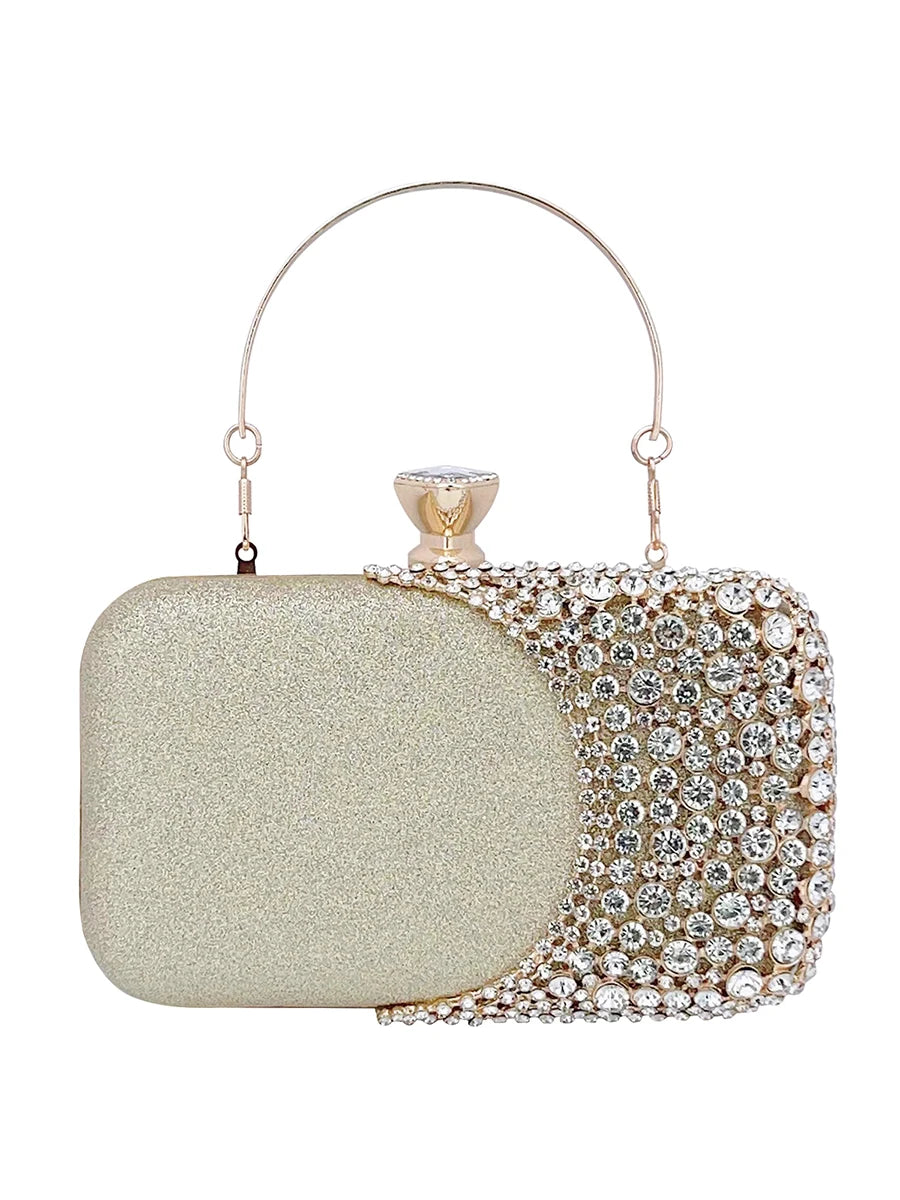 Women's Metallic Hasp Closure Rhinestone Classic Wedding Clutch