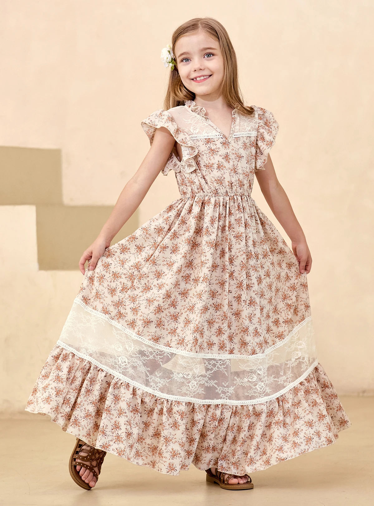 Kid's Girl Polyester V-Neck Short Sleeves Printed Party Dress