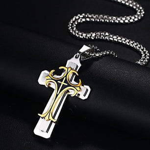 Men's 100% Stainless Steel Link Chain Cross Pendant Necklace