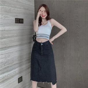 Women's Polyester High Waist Solid Pattern Casual Denim Skirts