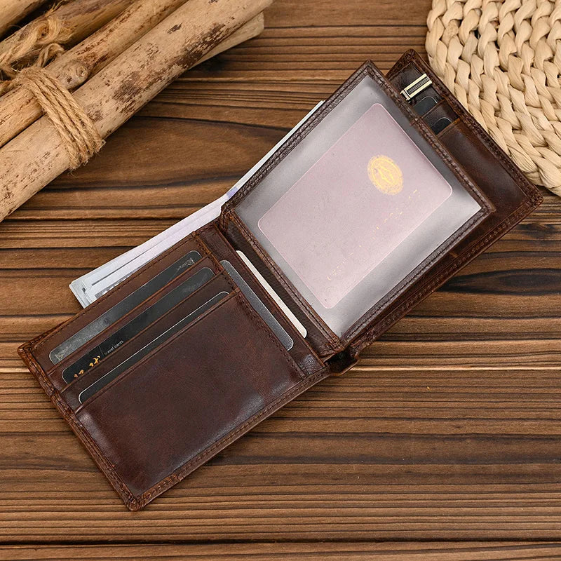 Men's Genuine Leather Solid Pattern Card Holder Vintage Wallet