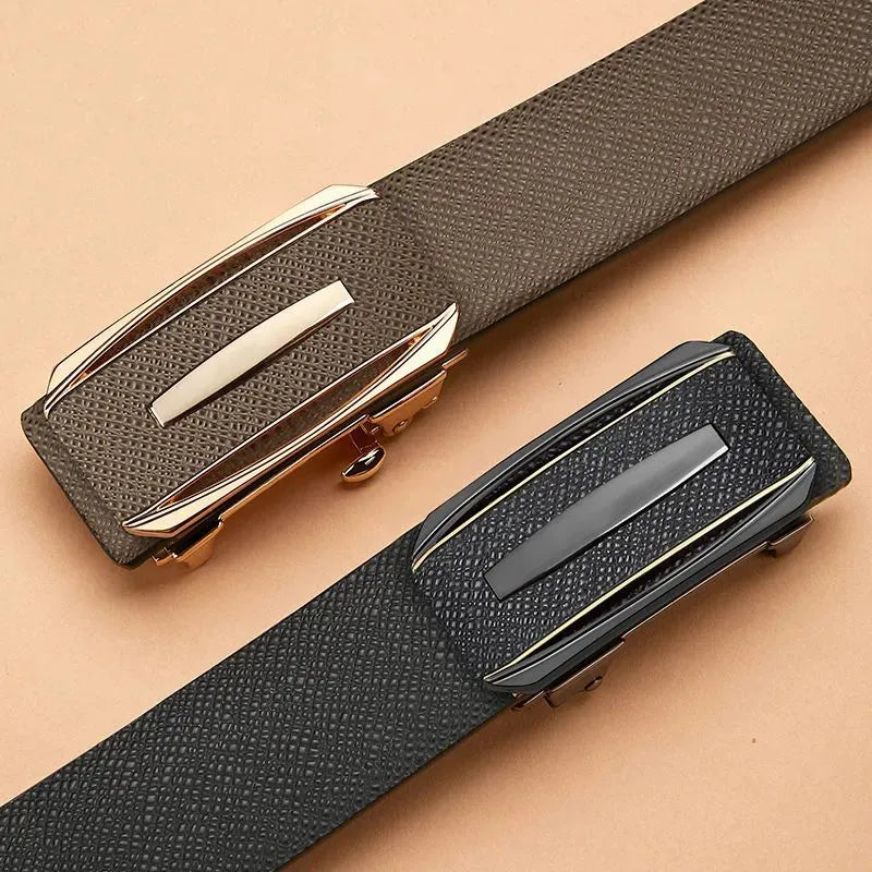 Men's Split Leather Automatic Buckle Plain Pattern Casual Belts