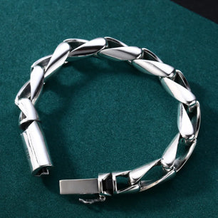 Men's 100% 925 Sterling Silver Geometric Pattern Chain Type Bracelet