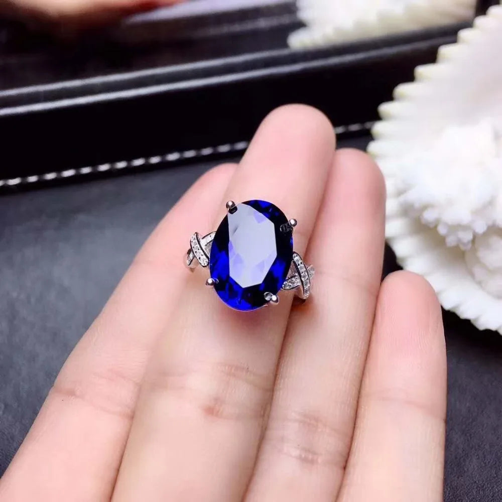 Women's 925 Sterling Silver Sapphire Geometric Shape Classic Ring