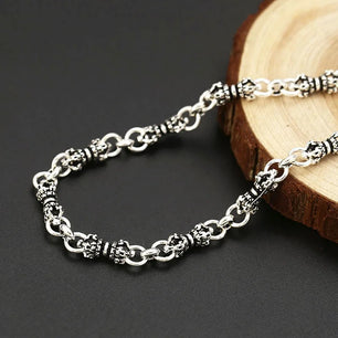 Men's 925 Sterling Silver Link Chain Geometric Pattern Necklace