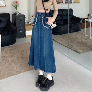 Women's Polyester High Waist Solid Pattern Casual Denim Skirts