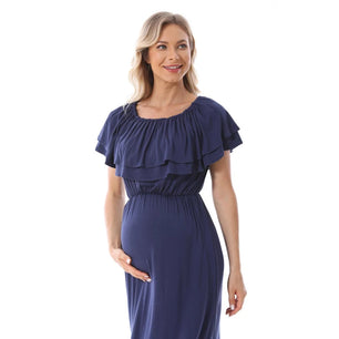 Women's Spandex Square-Neck Short Sleeve Solid Maternity Dress