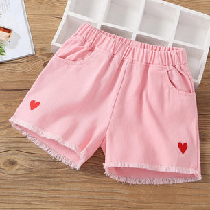 Kid's Cotton Mid Waist Elastic Closure Casual Wear Denim Shorts