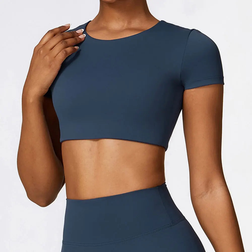 Women's Nylon Short Sleeves Seamless Workout Fitness Crop Top