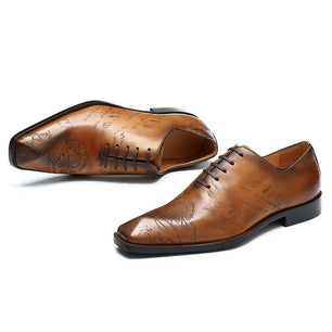 Men's Genuine Leather Square Toe Lace-up Closure Formal Shoes