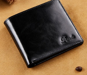 Men's Genuine Leather Letter Pattern Vertical Trendy Wallet