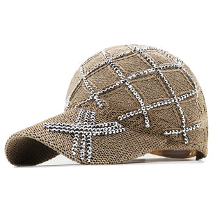 Women's Cotton Rhinestone Pattern Luxury Casual Baseball Caps