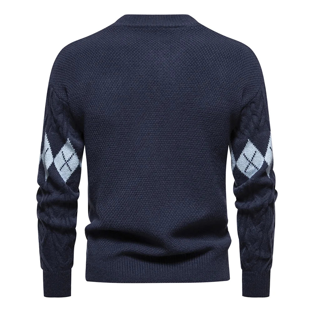 Men's Acrylic O-Neck Full Sleeve Knitted Pattern Casual Sweater