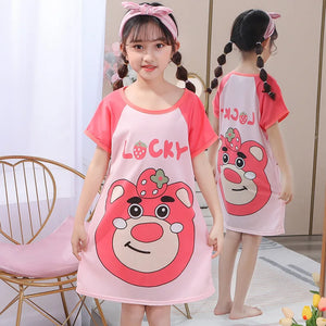 Kid's Girl Polyester O-Neck Short Sleeve Trendy Summer Nightgowns