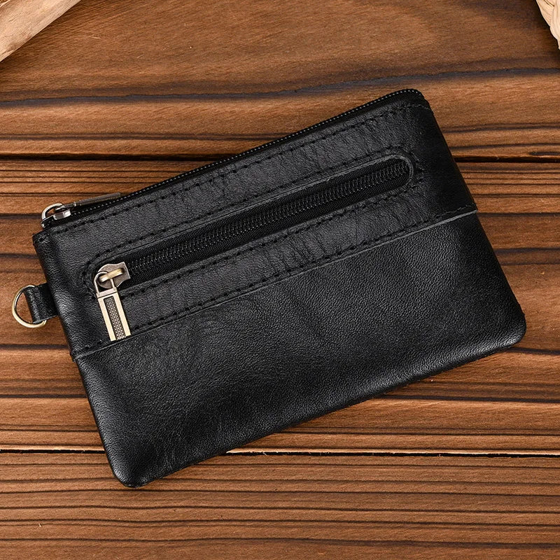 Women's Genuine Leather Zipper Closure Solid Pattern Purse