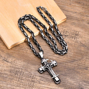 Men's Metal Stainless Steel Link Chain Cross Pattern Necklace