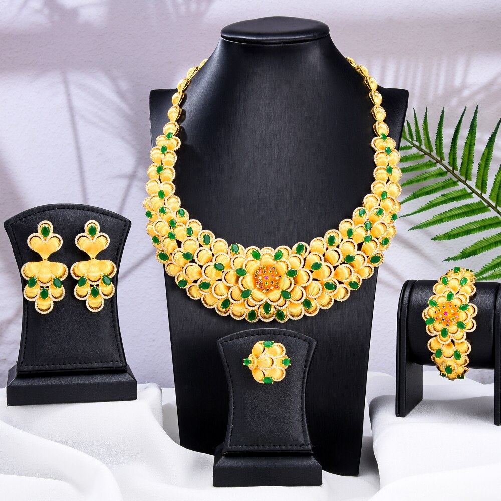 Women's Copper Cubic Zirconia Wedding Trendy Flower Jewelry Set