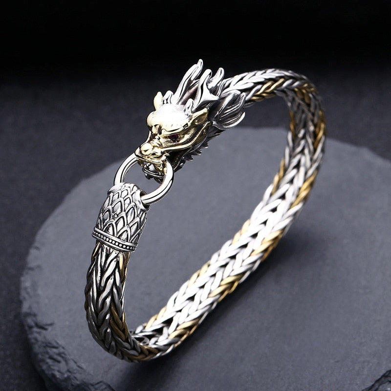 Men's 100% 925 Sterling Silver Dragon Pattern Charm Bracelet