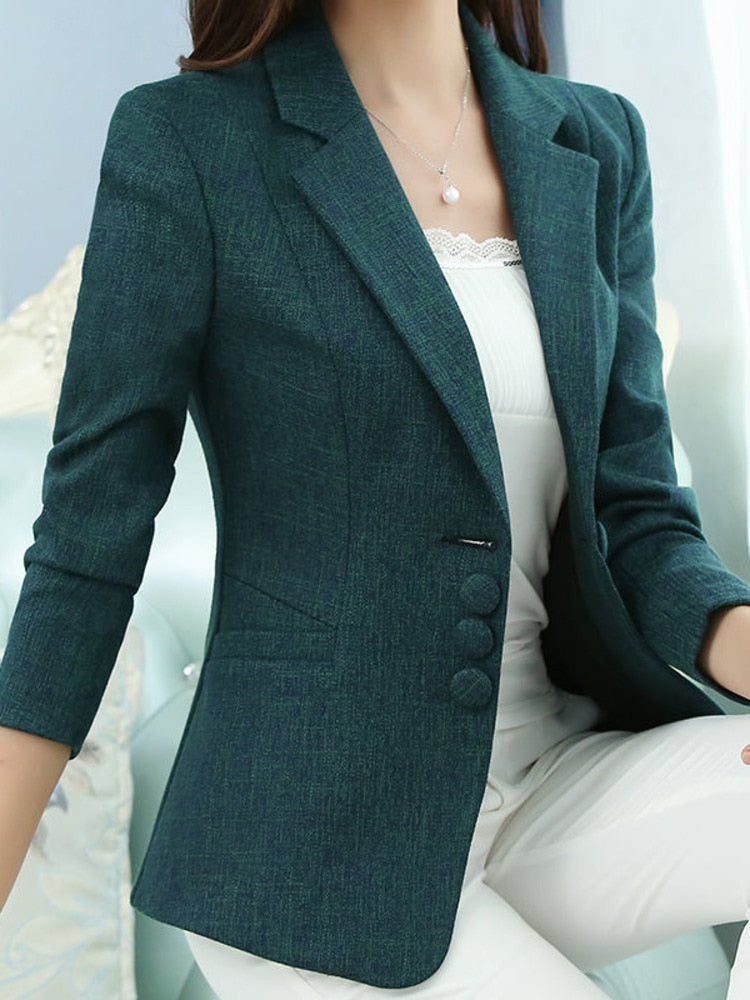 Women's Cotton Lapel Collar Single Breasted Solid Elegant Blazers