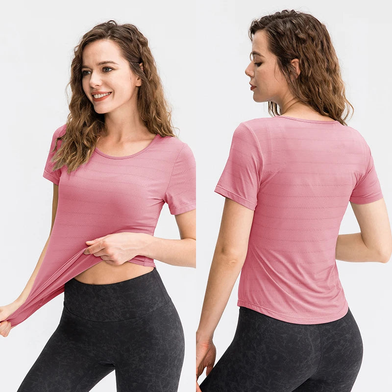 Women's Nylon Short Sleeves Quick-Dry Yoga Fitness Running Top