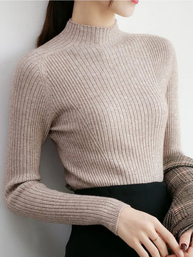 Women's Acrylic Mock Neck Full Sleeves Solid Pullover Sweater