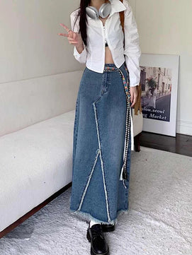 Women's Polyester High Waist Patchwork Pattern Casual Denim Skirts