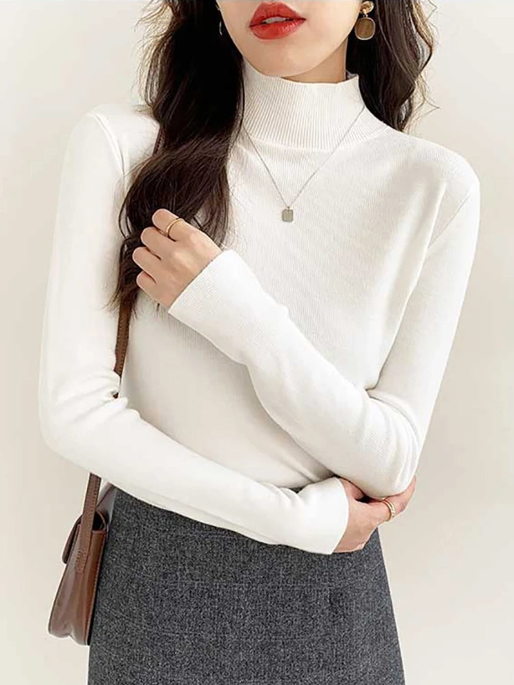 Women's Acrylic Turtleneck Full Sleeves Solid Pattern Sweater