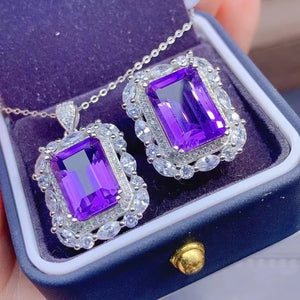 Women's 925 Sterling Silver Amethyst Geometric Classic Jewelry Set