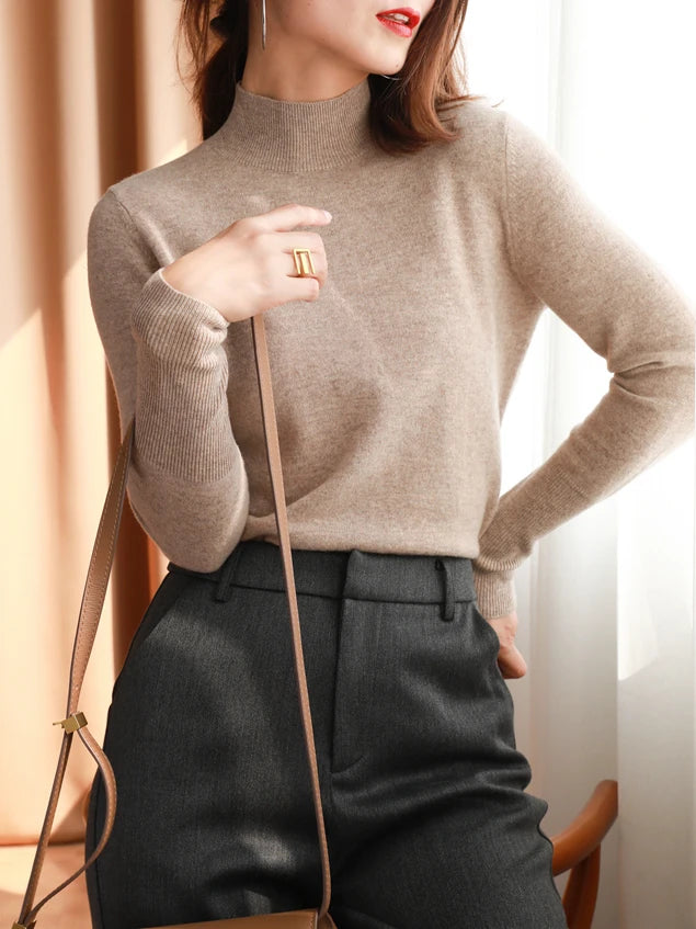 Women's Cashmere Turtleneck Full Sleeve Solid Pattern Sweater