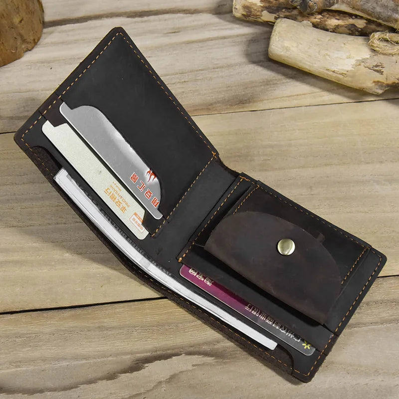 Men's Genuine Leather Solid Pattern Card Holder Trendy Wallets