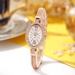 Women's Stainless Steel Oval Shaped Waterproof Quartz Watch