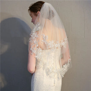 Women's Polyester Applique Edge Two-Layer Bridal Wedding Veils