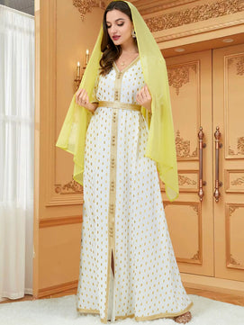 Women's Arabian Polyester Full Sleeves Patchwork Casual Dress