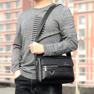 Men's PU Leather Zipper Closure Solid Pattern Elegant Shoulder Bag