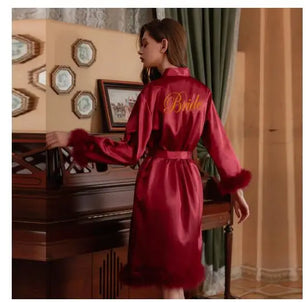 Women's Silk V-Neck Long Sleeves Nightgowns Sleepwear Dress