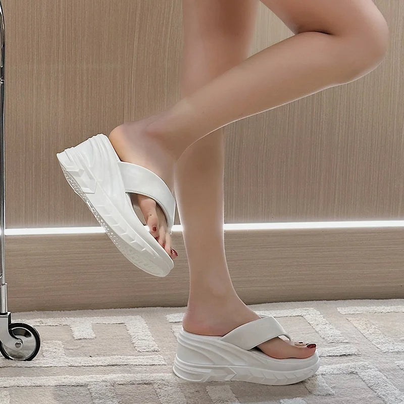 Women's PU Clip Toe Slip-On Closure Casual High Heel Slippers