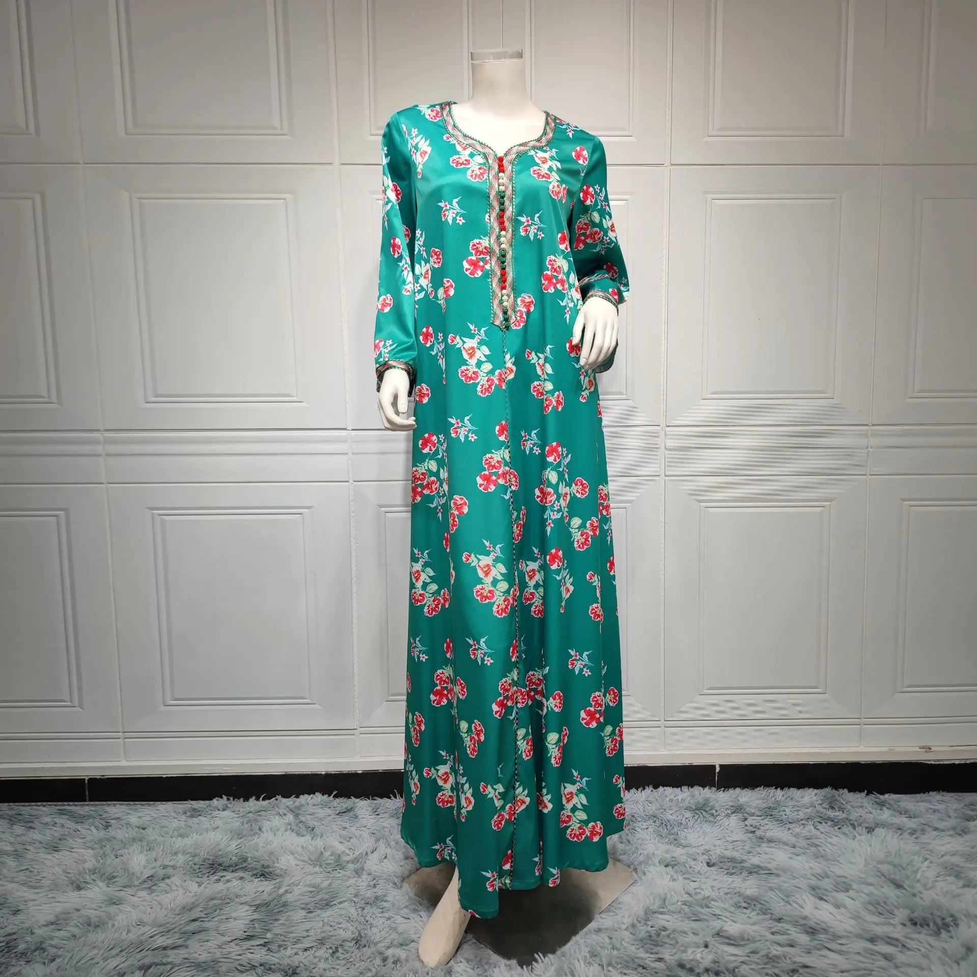 Women's Arabian Polyester Full Sleeve Floral Pattern Casual Dresses